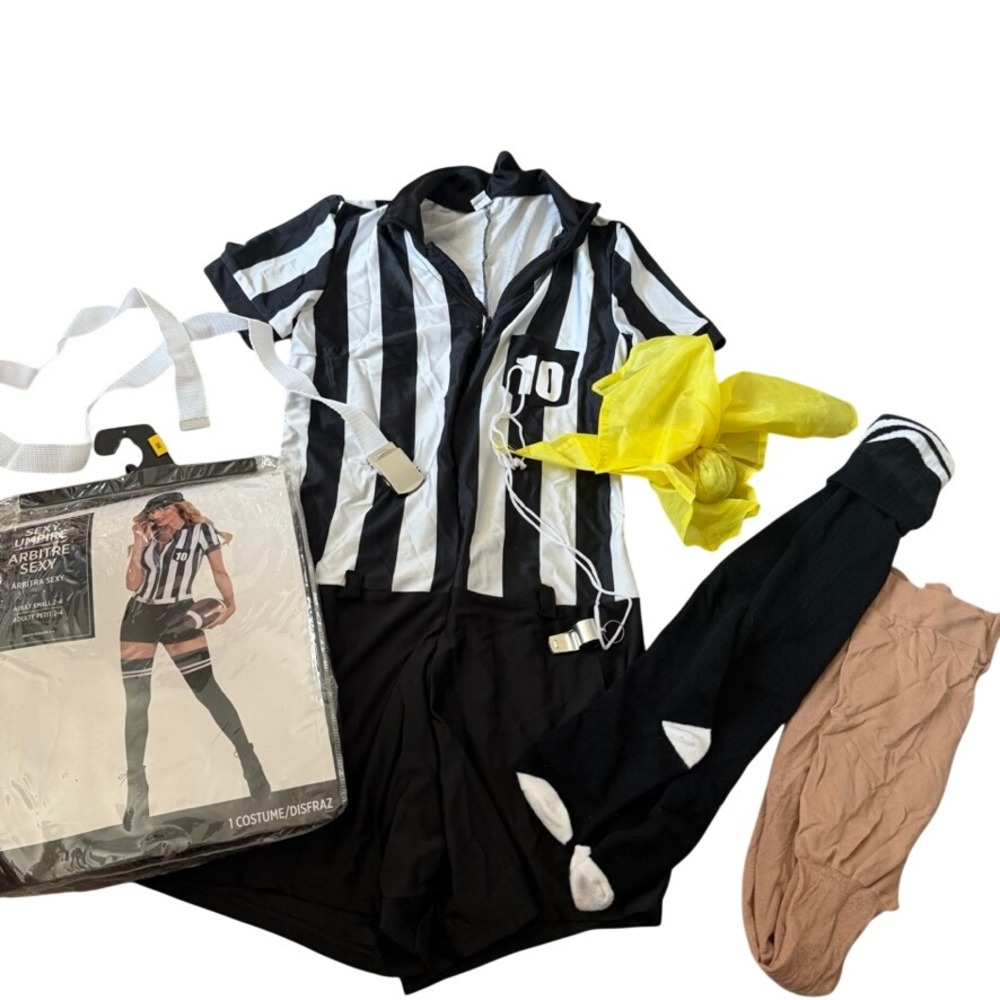 Unbranded Sexy Umpire Costume Womens Small Black White Striped Romper Referee